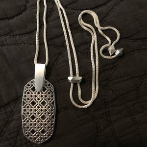 Inez Long Pendant Necklace Bright Silver Filigree